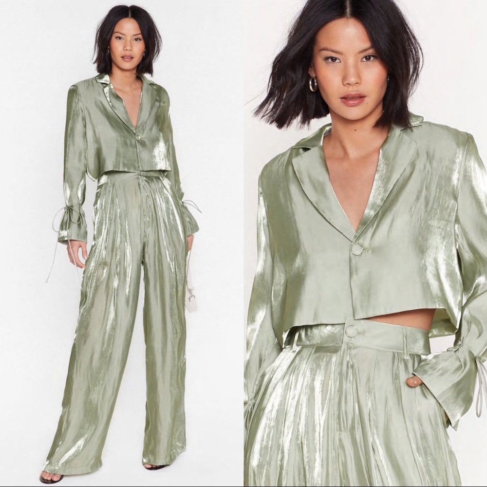 Nasty Gal Metallic Satin Cropped Blazer